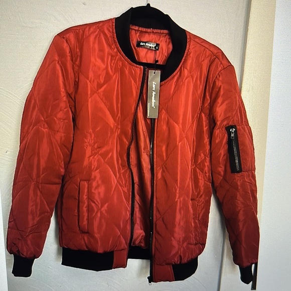 Men's Small Bomber Style Jacket Lars Amadeus Quilted Lightweight Burgundy NWT - Picture 6 of 8